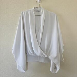 Trina Turk White Draped Surplice Blouse Womens Size M Kimono Sleeve Flowy Top